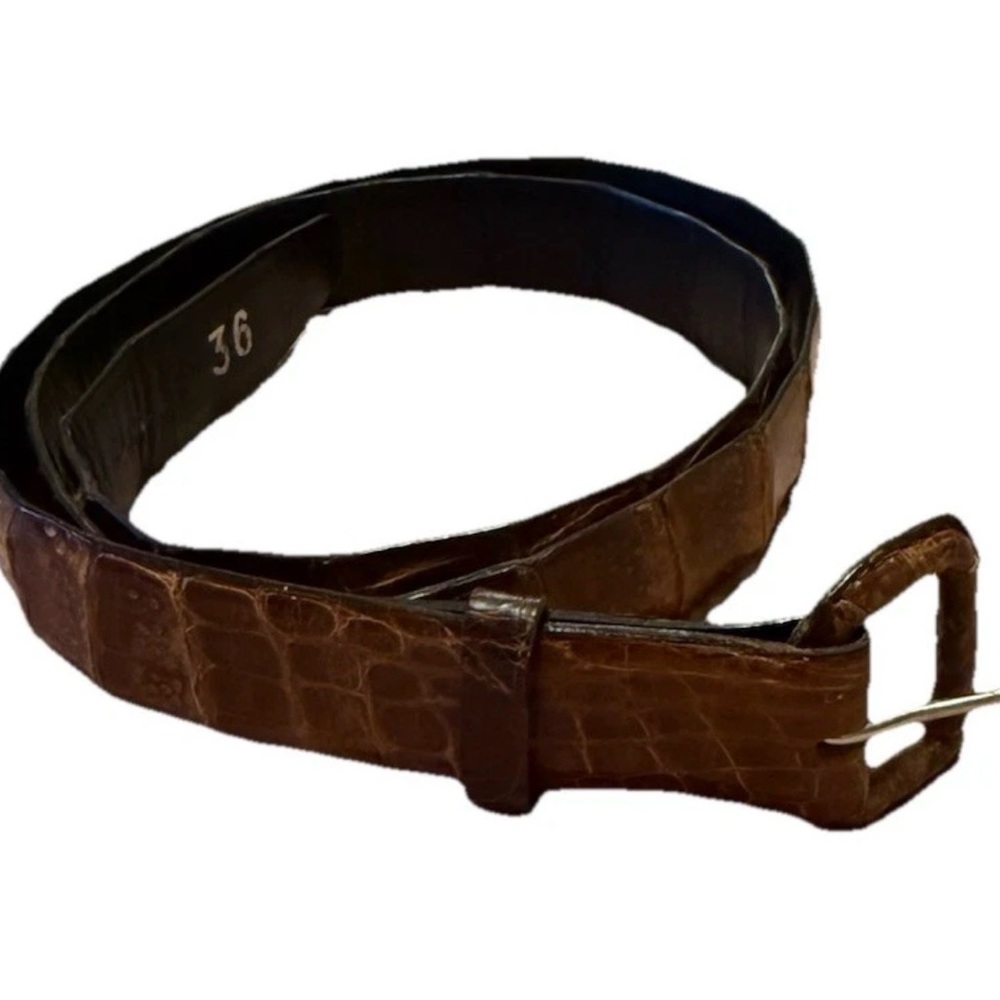 Vintage Mens 36 Belt Brown Crocodile Embossed Leather Alligator Classy Luxury